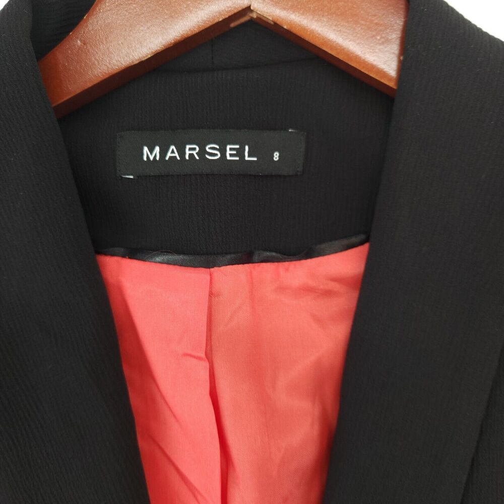 Women’s Black Blazer Coat Size 8 Tie Sleeve‎ Minimalist Chic Designer Jacket - Picture 3 of 10